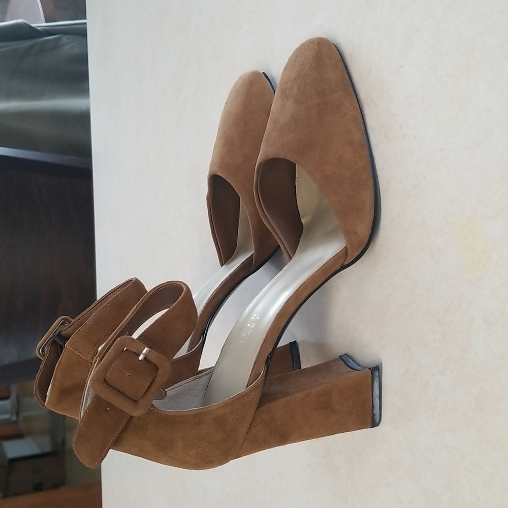 Colin Stuart Brown Suede Ankle Strap Block Heels NWOB Size 7.5 - Picture 5 of 13